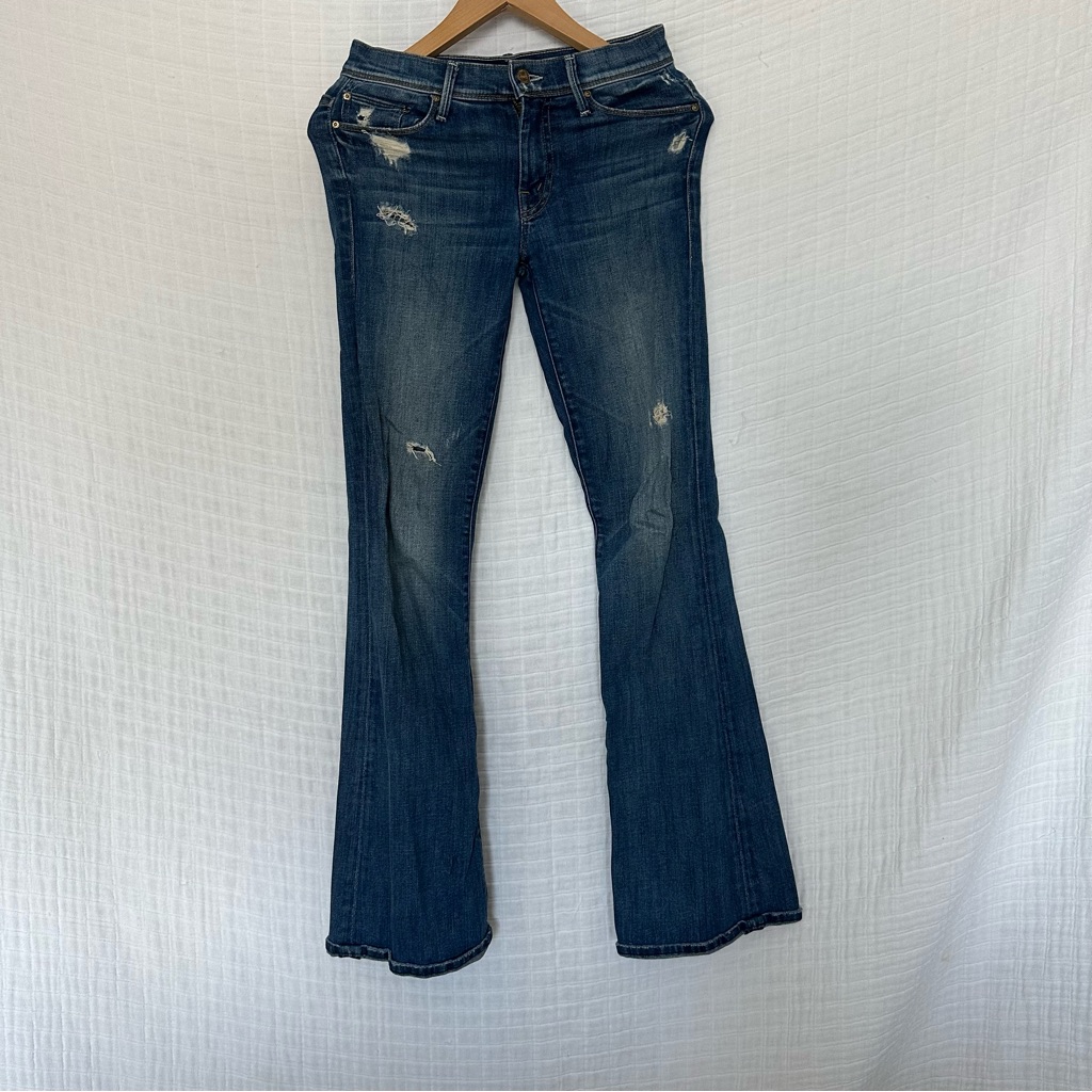Mother “The Cruiser” Rough It Up Distressed Dark Blue Flare Jeans